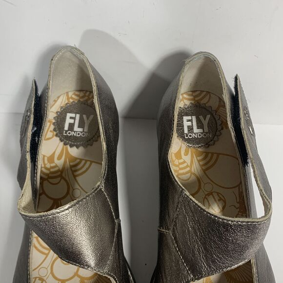 Fly London Yasi Metallic Bronze Leather Platform Wedge Shoes - EUR 37 W - Picture 15 of 16